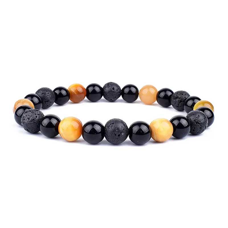 Triple Protection Beaded Bracelet With Obsidian Hematite Tiger Eye_voghion.com