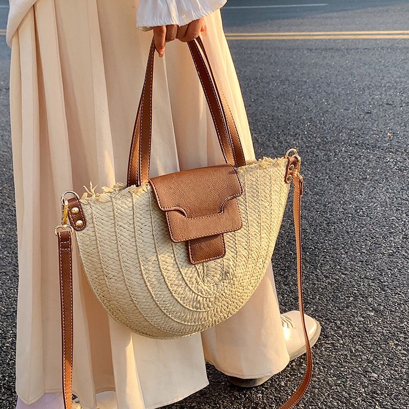 Sommer Frauen Reise Stroh Taschen Rattan Schulter Crossbdoy Handarbeit Gewebt Strand Tasche Weibliche Große Kapazität_voghion.com