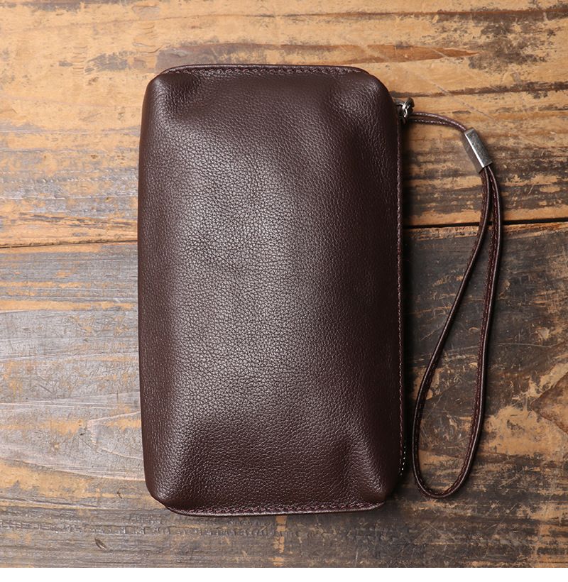 Herrenhandtasche echtem Leder, weicher Lederreißverschluss, lange Brieftasche, lässige Telefontasche aus Rindsleder der_voghion.com