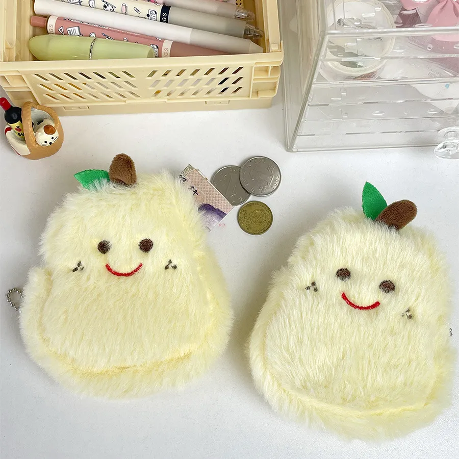 Cute Pear Shaped Coin Purse Card Holder Zipper Earphone Lipstick Key Organizer Plush Fruit Mini Bag Pendant Money Pouch_voghion.com