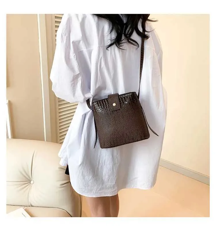 Retro Steinmuster Eimer Handtasche Damen Umhängetasche Schultertasche_voghion.com