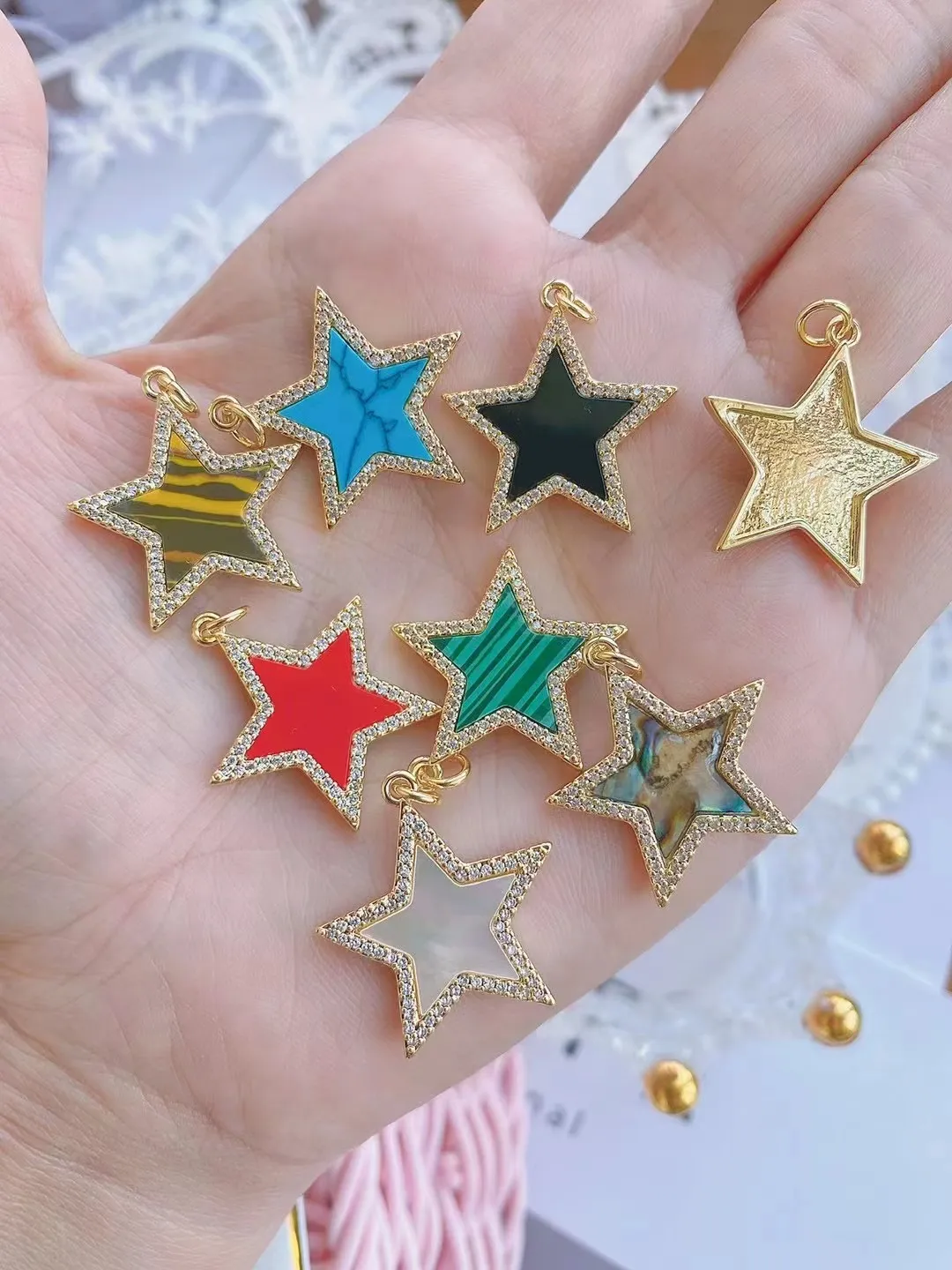 Star Charm Pendant Necklaces With Natural Abalone Shell And Zircon_voghion.com