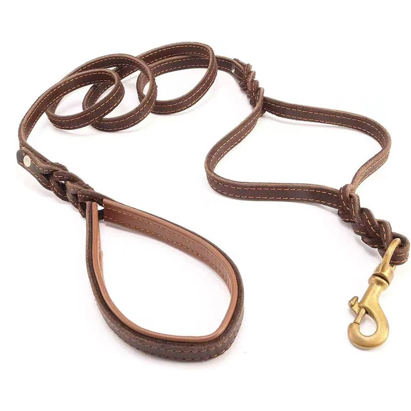 Robuste Hundeleine Aus Leder Mit Zwei Griffen Für Große Hunde_voghion.com