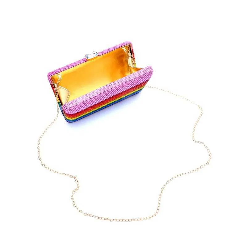 Neuestes Design Damen Rhie Handtasche Hochzeitsbankett Geschenk Kristall mehrfarbig gestreift Regenbogen Dia Abendessen Tasche Y241019_voghion.com