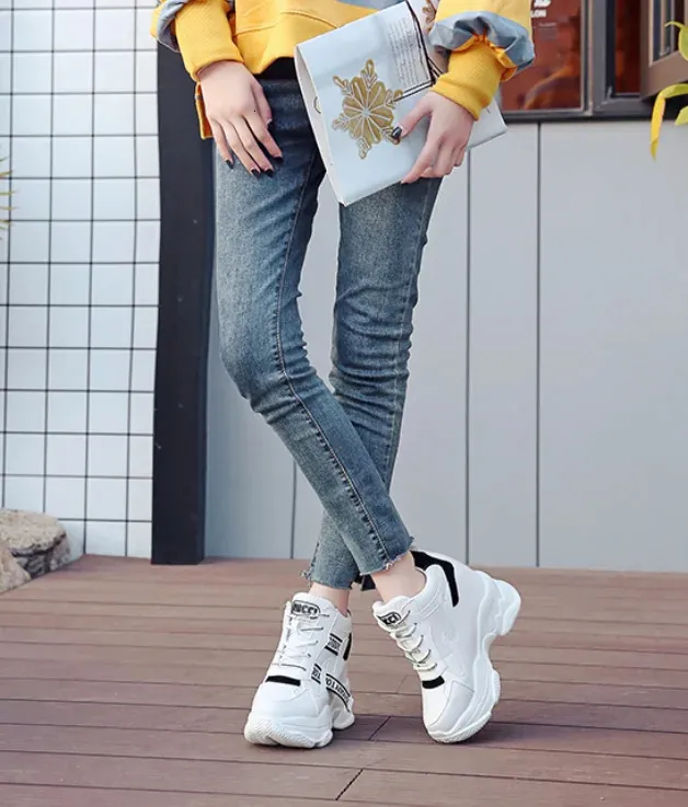 Heiße Verkäufe Trendy Schuhe High Top Sneakers Frauen Plattform Stiefeletten Korb Femme Chaussures Femmes Höhe Erhöhen_voghion.com