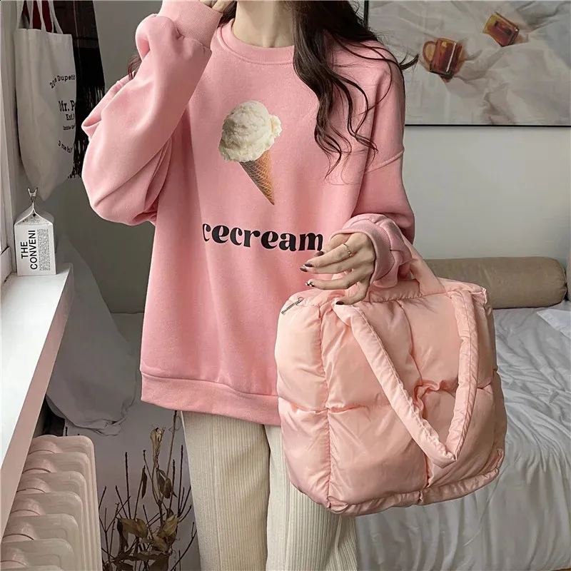 Borsa a tracolla gonfia da donna, trapuntata, in cotone spaziale, imbottita, in piuma, grande capacità, borsa a mano invernale per la spesa_voghion.com