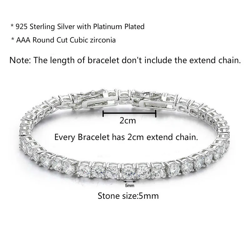 5 mm-es 16-20 cm-es sterling sier kerek CZ köves tenisz karkötők nőknek, pulzusok, pulzus karkötők, ékszerek_voghion.com