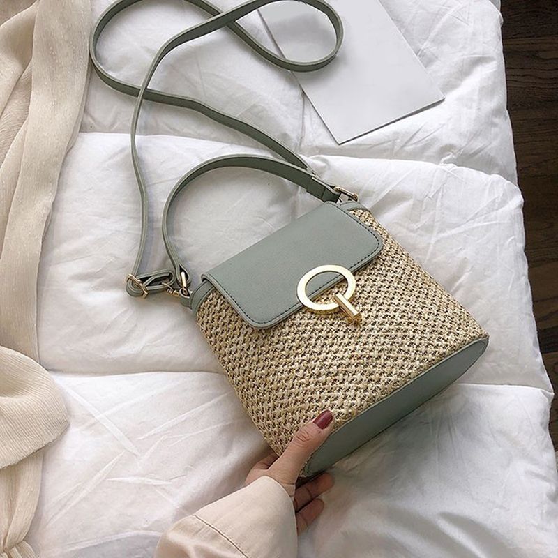 Kleine Stroh Eimer Taschen Frauen Sommer Umhängetaschen Dame Reise Geldbörsen Und Handtaschen Weibliche Schulter_voghion.com