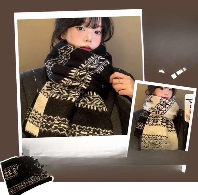 24 Jahre neuer doppelseitiger Herbst- und Winterschal mit Schneeflocke für Damen in koreanischer Version der Atmosphäre, verdickter warmer High-End-Strickschal_voghion.com