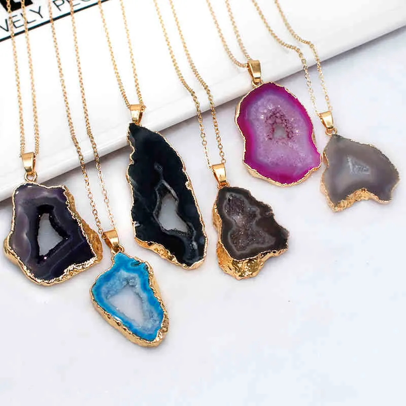 Natürlicher Geodo-Stenen-Hänger, Halskette, Heilkristall, Quarz, Reiki-Chakra-Schmuck für Frauen_voghion.com