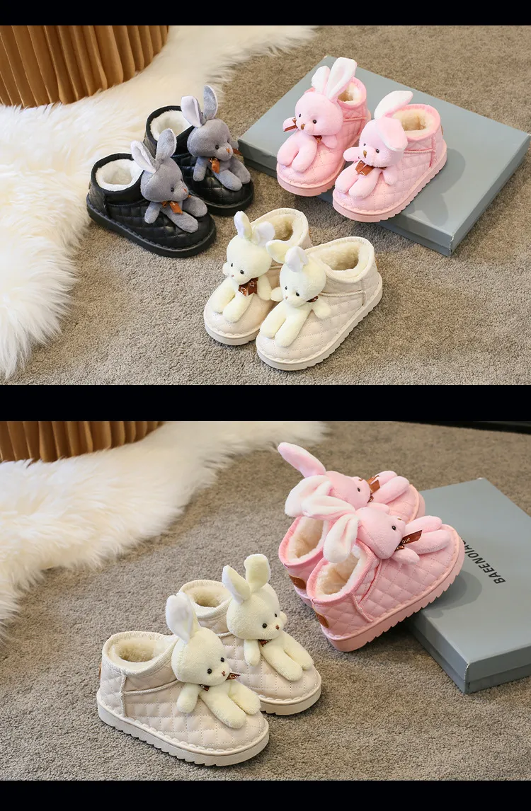 Winter Girls Plus Veet Warm Toddler Snow Cartoon Rabbit Cotton Children Ankle Boots Non-slip Causal Shoes Sizes US 8C-4Y_desvips.com