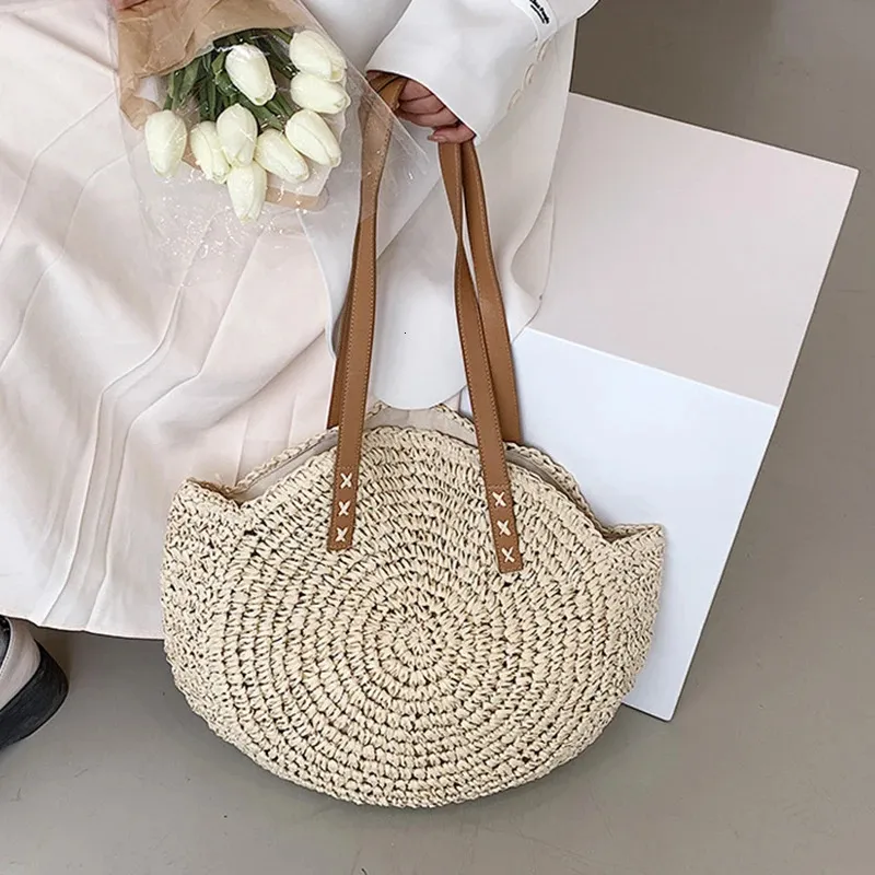 Damen Stroh Schultertasche Für Den Strand Große Handtasche_voghion.com