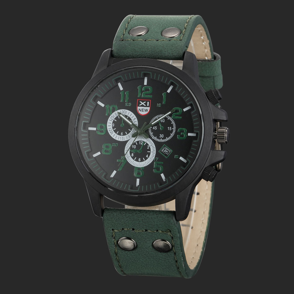 Nieuw herenriem quartz kalender sport militair horloge_voghion.com