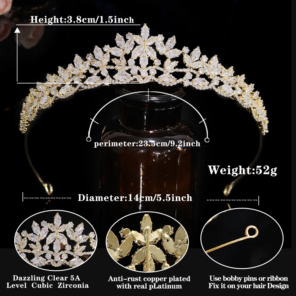 Bijoux TAZIRN Petites couronnes de mariée florales en zircone cubique Diadèmes faits à la main en CZ Coiffe de mariée Bal Fête d'anniversaire_voghion.com