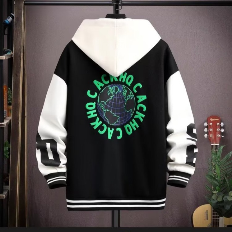 Giacca bella per adolescenti allentati giapponesi da uomo con cappuccio scozzese nuova primavera e autunno_voghion.com