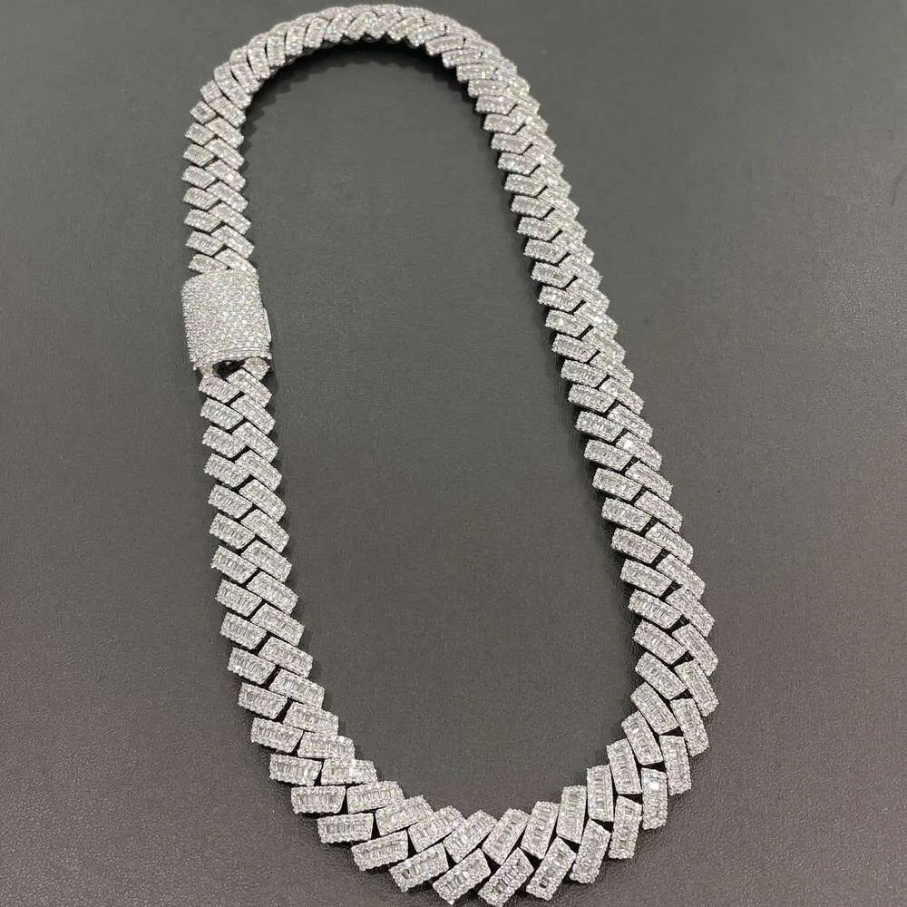Pendant 15mm Hip Hop VVS Diamond Baguette Cuban Link Chain Moissanite Sier Jewelry Box Necklaces Hiphop_voghion.com