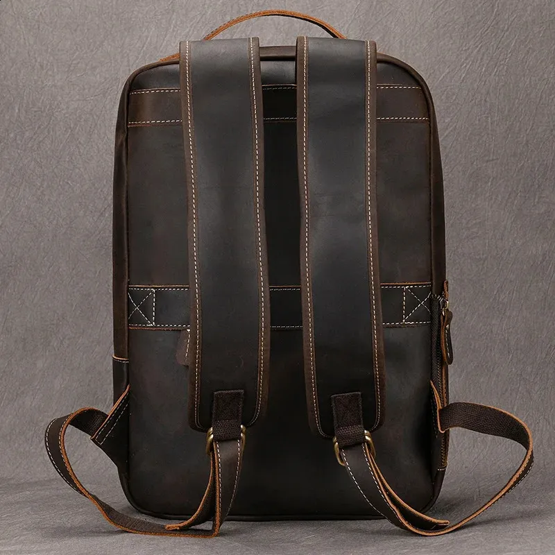 Vintage Mens Crazy Horse Leather genuine leather Retro Rucksack Large Classic Travel Backpack Big laptop computer bag_voghion.com