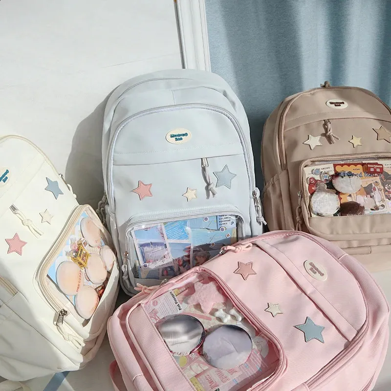 Süße Y2k ästhetische Mode Kawaii Rucksack koreanische Frauen Jk transparente Rucksäcke Vintage Studenten Stern Schulranzen_voghion.com