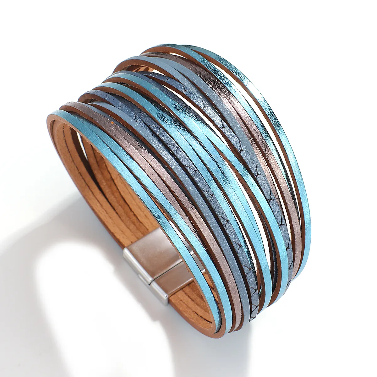 Charm ALLYES Boho Braccialetti in pelle multistrato a strisce sottili per donna Bracciale avvolgente multicolore alla moda Semplice unisex_voghion.com