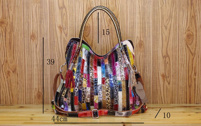 Echtes Leder Rindsleder Tasche, Schlange gemustert bunt gestreift Patchwork einzelne Schulter diagonal Cross Bag,_voghion.com