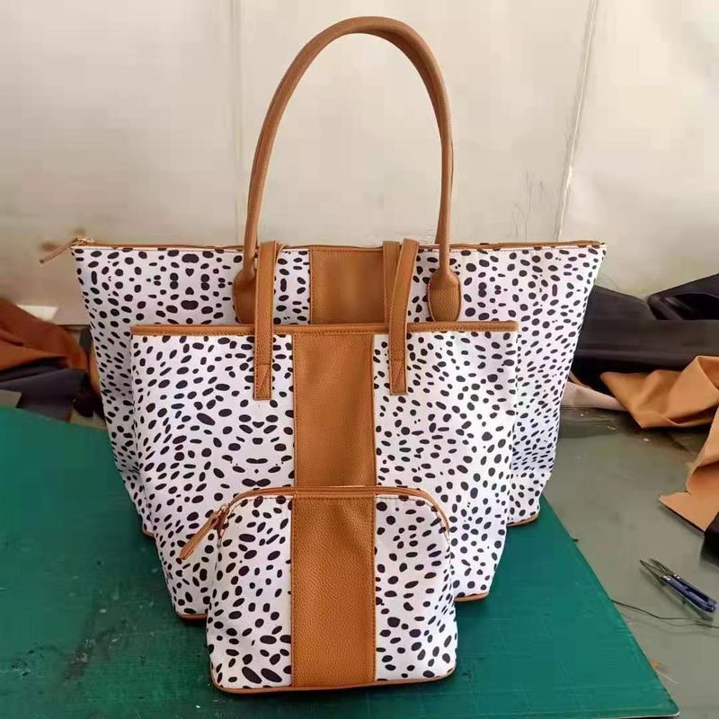 Große Kapazität, schwarze, leuchtende Leopardenmuster, dreiteilige Reisetasche, modische Urlaubsgepäcktasche, tragbare_voghion.com