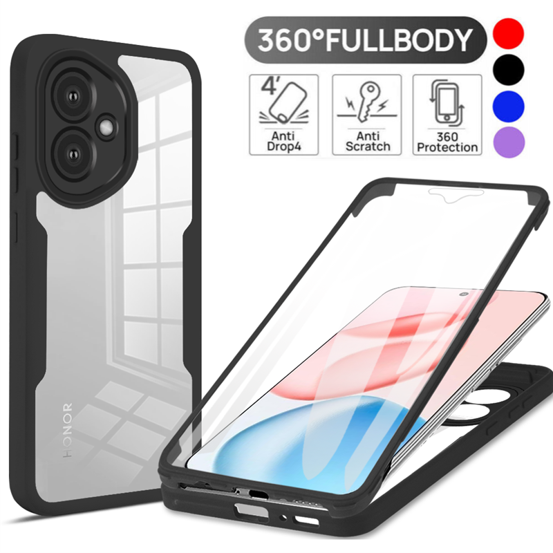 3In1 360° Screen Protector Transparent HD Case For Honor 400 Pro Lite Smart X6c X7d 4G 5G Pc+Tpu Shockproof Phone Back