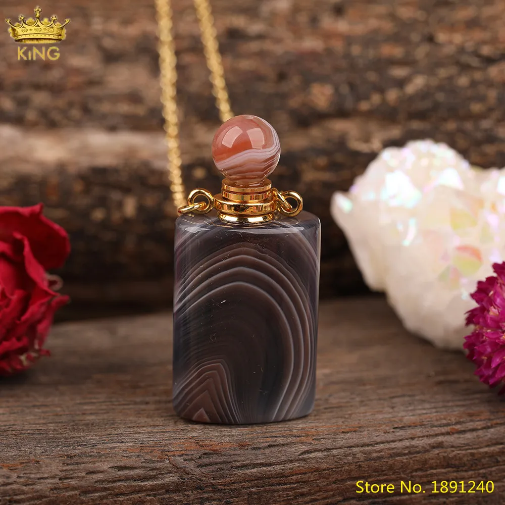 Collares colgantes con piedra de ágata negra natural facetada, botella de perfume para mujer, collar difusor de aceite esencial de ónix dorado_voghion.com