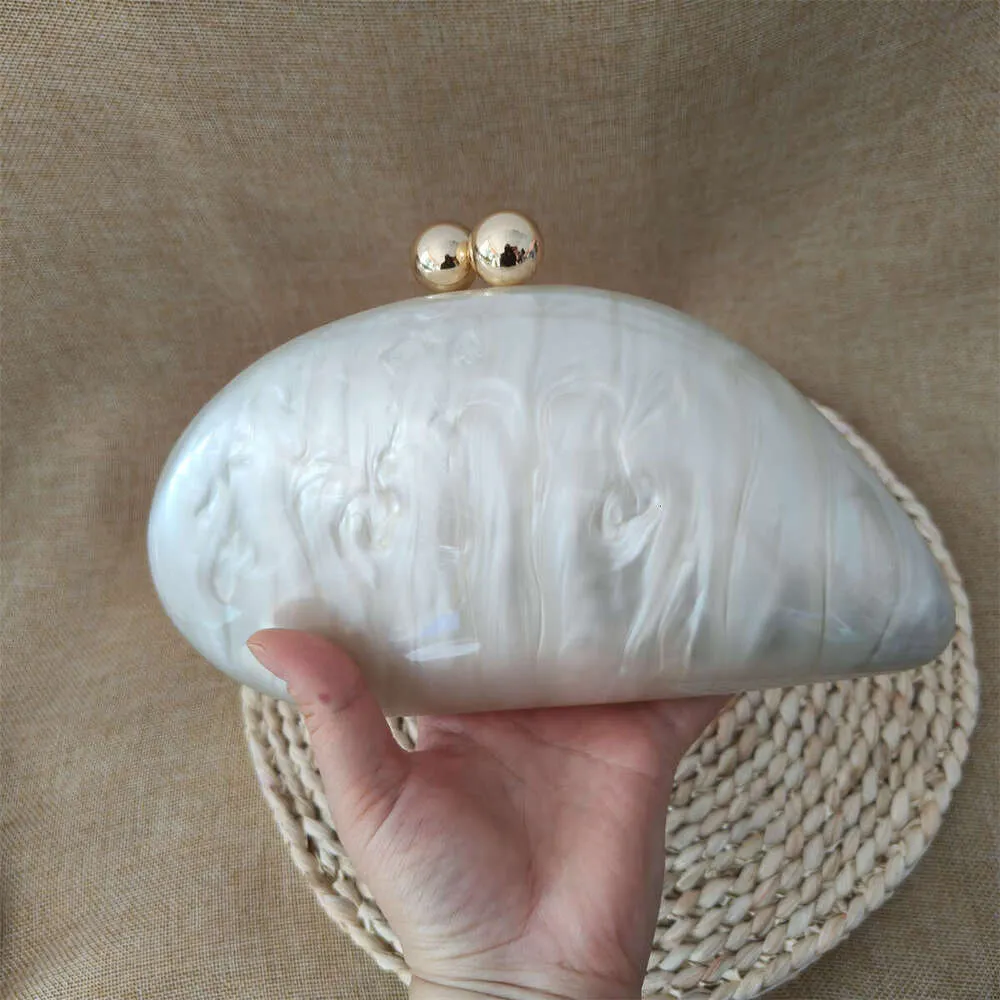 Neue ovale unregelmäßige Perle weiße Acryl-Box Abendtasche Damen Designer Hochzeit Party handgemachte Kupplung Geldbörsen und Handtaschen_voghion.com