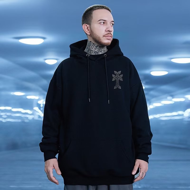 Felpa oversize uomo hip-hop streetwear nero pullover di tendenza_voghion.com