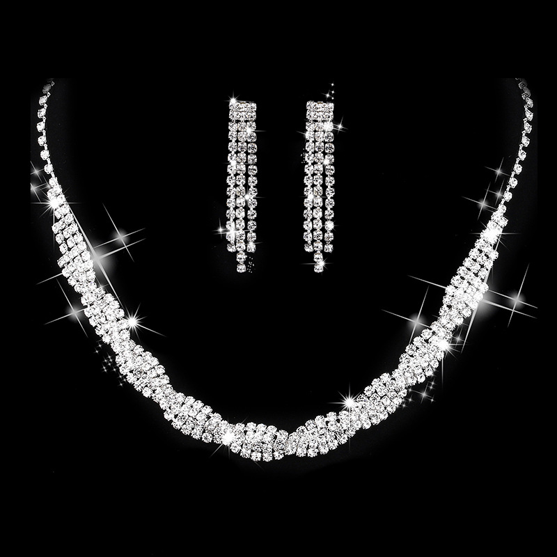 Jewelry Popular Wedding Dress Women's Jewelry Bridal Water Diamond Necklace Earrings Two Piece Set_voghion.com