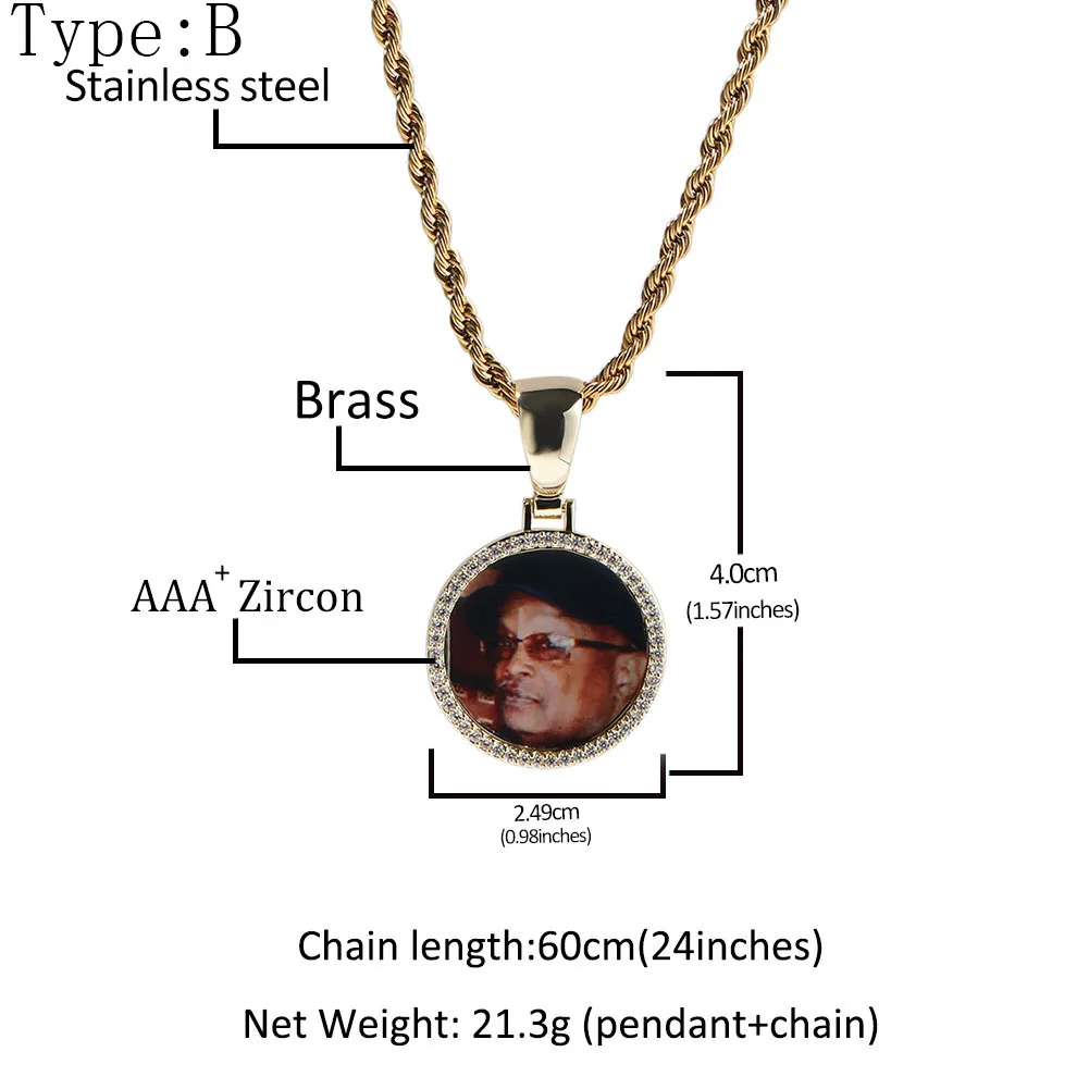 8 Styles Fine Quality Custom Photo Pendant Necklace Cubic Zircon Hip Hop Personalized DIY Picture Jewelry Bijoux_voghion.com