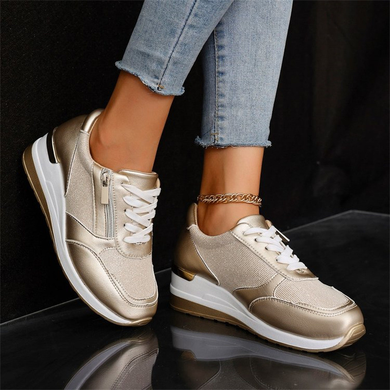 Large Size Women’s Casual Sports Shoes Thick Sole Lace-Up Fashion Single Shoe Synthetic Upper