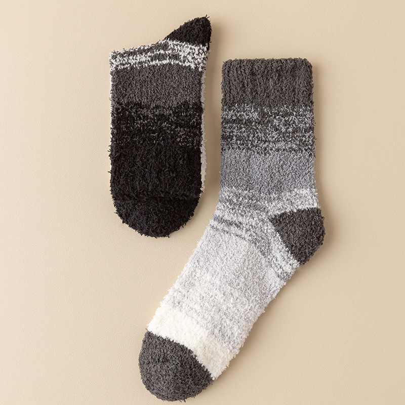 Nieuwe herfst- en wintersokken voor heren, koraalfleece, home, herensokken met middelhoge sokken, dikke sokken met kleurverloop, herensokken, vloersokken_voghion.com