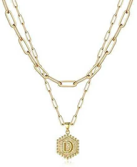 Collane girocollo a strati color oro vintage per semplice collana con ciondolo a 26 lettere regolabile iniziale gioielli da donna_voghion.com