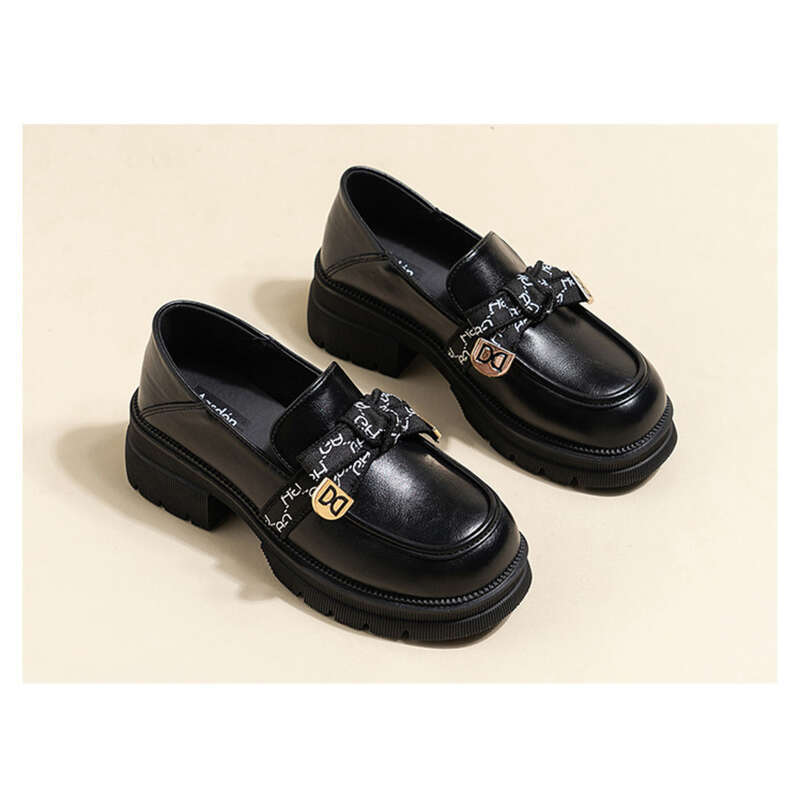 Englischer Stil Kleine Damenschuhe Schwarze Arbeitslederschuhe_voghion.com