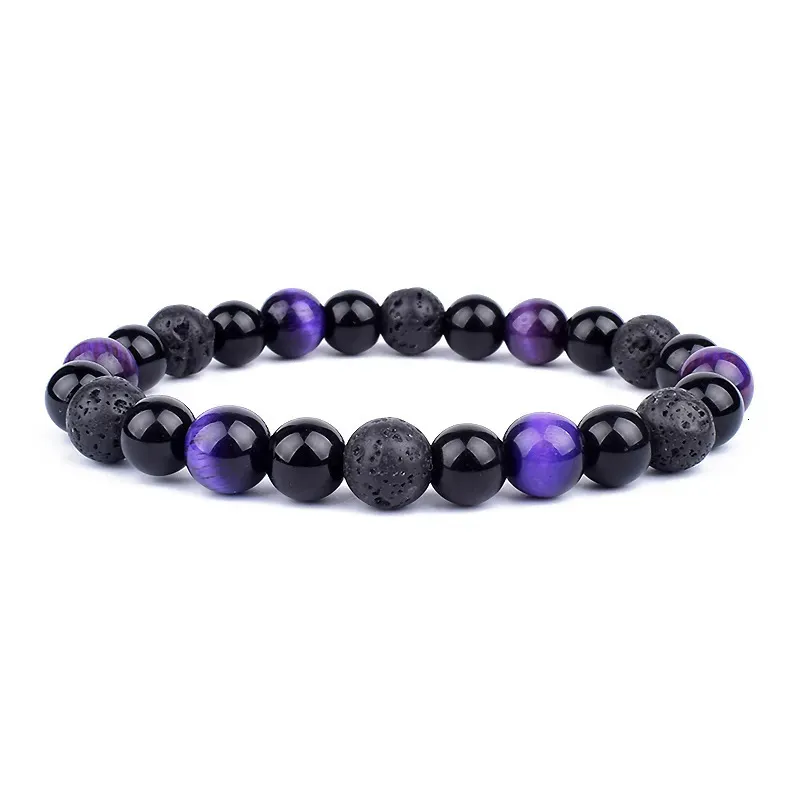 Triple Protection Beaded Bracelet With Obsidian Hematite Tiger Eye_voghion.com