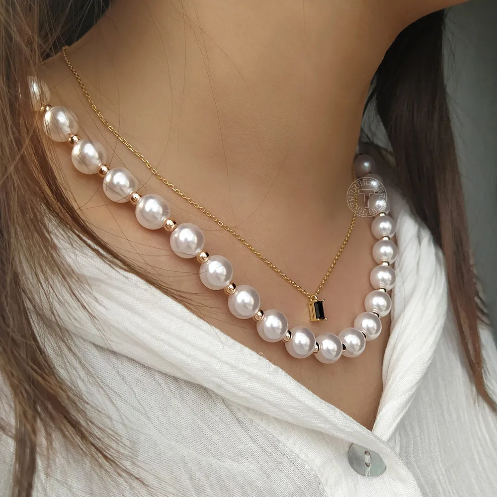 Elegante Imitationsperlenkette Mit Roségoldkette Für Damen_voghion.com