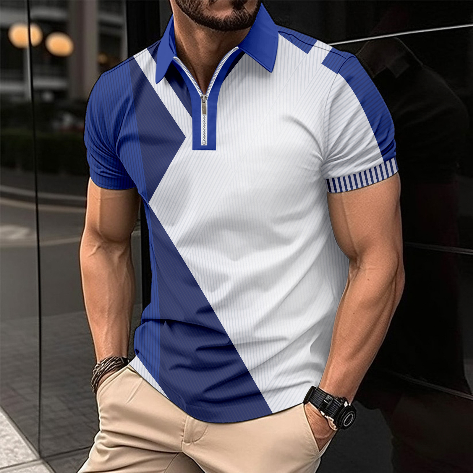 Herrenbekleidung Revers Mode Slim Fit Farblich passendes Herren-T-Shirt POLO-Shirt_voghion.com