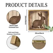 "8x8" Rustic Bunny Silhouette Wood Sign - Farmhouse Wall Art For Kitchen, Bedroom & Office | No Power | Easter/Housewarming Gift_voghion.com