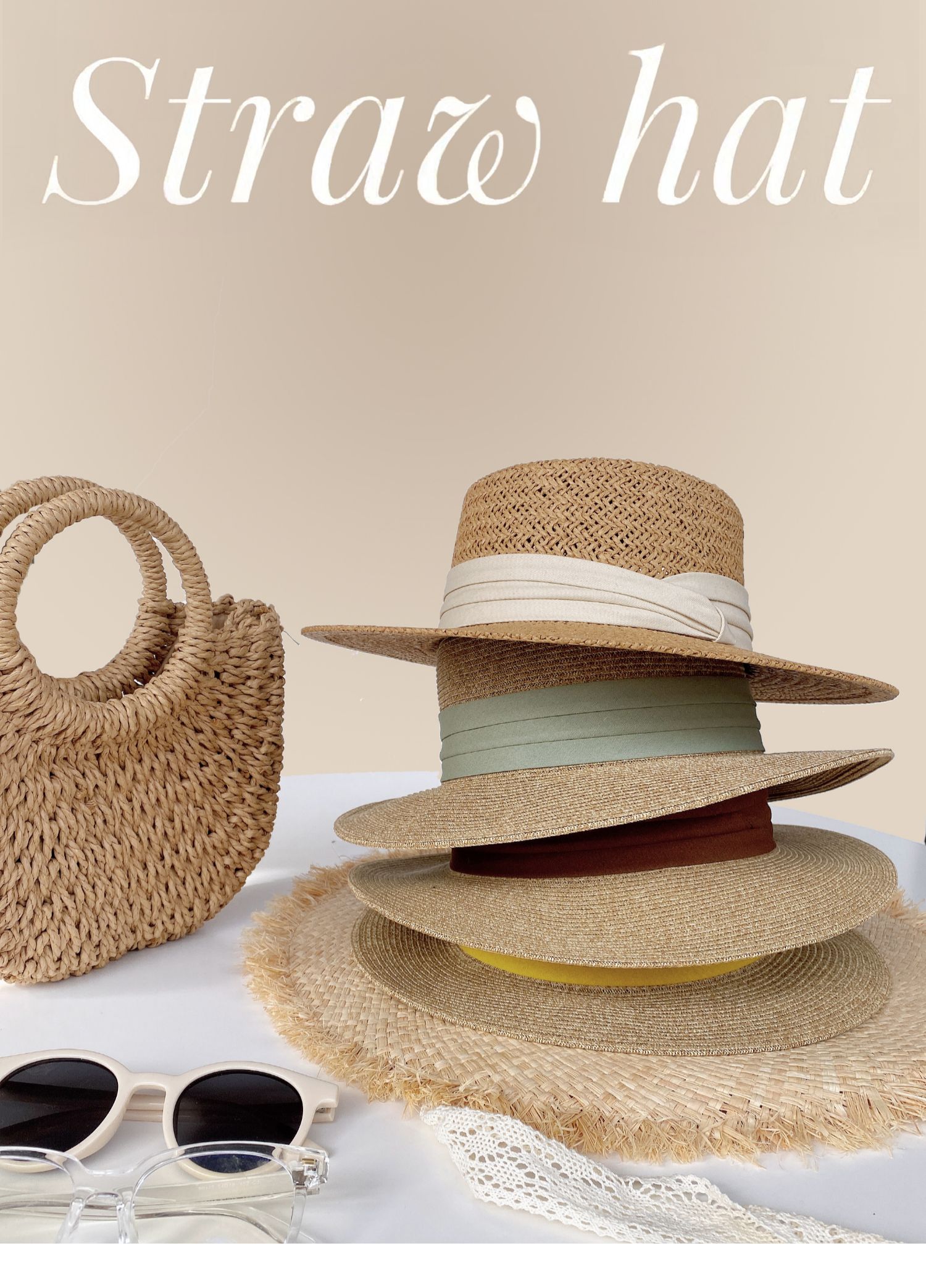 Lafite da donna, cappello da pescatore estivo con protezione solare flat top, foto da spiaggia, cappello in paglia intrecciata_voghion.com