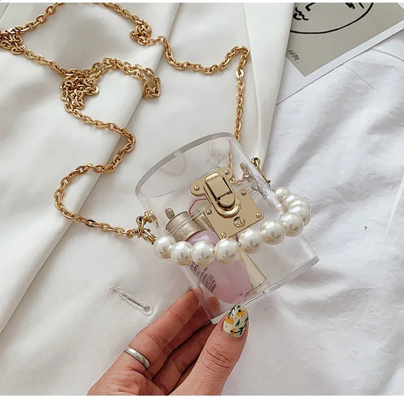 Mini Transparent Crossbody Bag With Pearl Handle Shoulder Purse_voghion.com