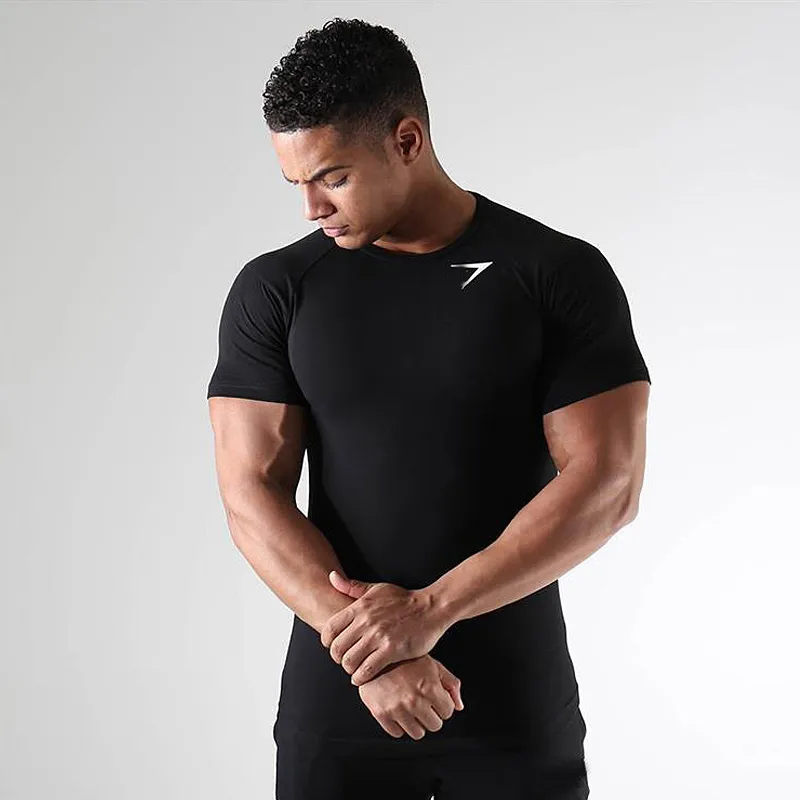 Sommer Gym Herren Quick Dry Shark T Fiess Workout Kompressionsshirt Bodybuilding Unterhemd Männliche Sportbekleidung Kurze_voghion.com