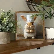 Leikkisä pupu-kokki -puinen kyltti - 8x8" maalaismainen seinätaide. Oikukas sisustuselementti kylpyhuoneisiin, kahviloihin tai pupujen ystävien koteihin._voghion.com
