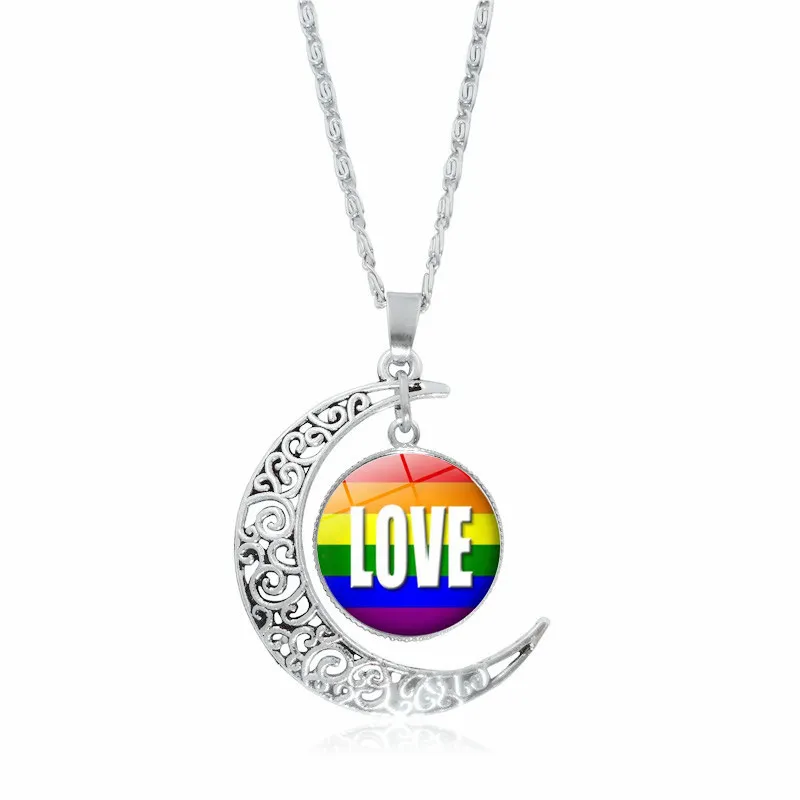 Rainbow Pride Moon Pendant Necklace For Women And Men Jewelry_voghion.com