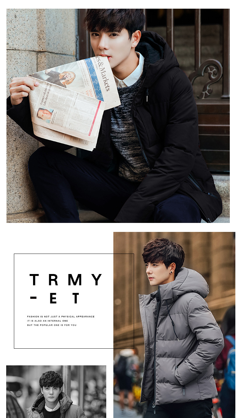 2023 Winter Korean Version Down Youth Hooded C Coat Men's Slim Fit Short_voghion.com