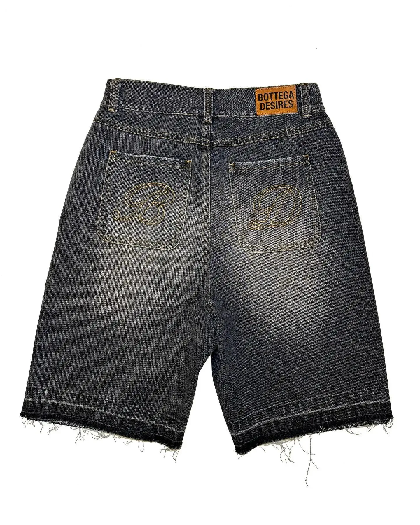 Heren Zwart Blauw Gewassen Denim Y2k Retro Letter Patchwork Zomer Mode Zand Shorts Casual Gesplitste Jorts Gym Sweatpants_voghion.com