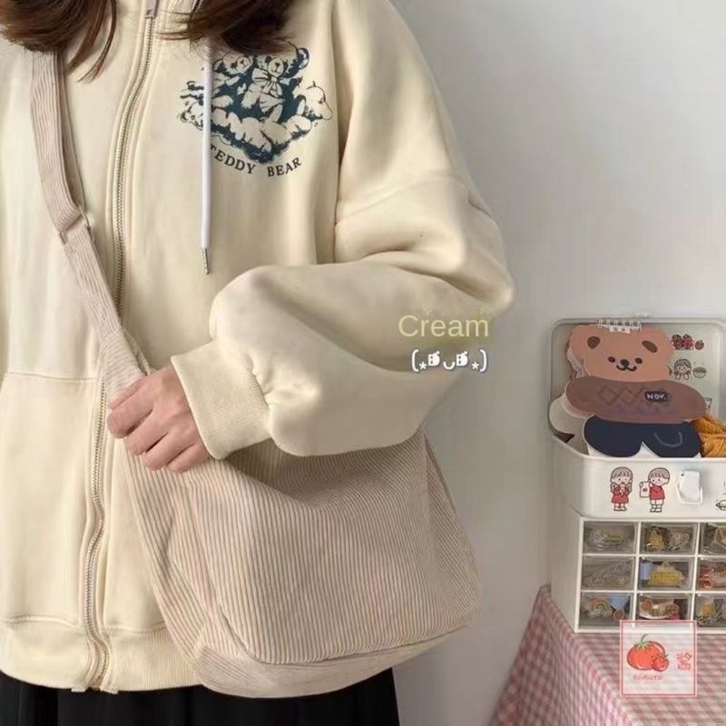 Einfarbig Cord Umhängetasche Mode Koreanische Casual Schulter Tasche Große Kapazität Lazy Style Handtasche Frauen_voghion.com