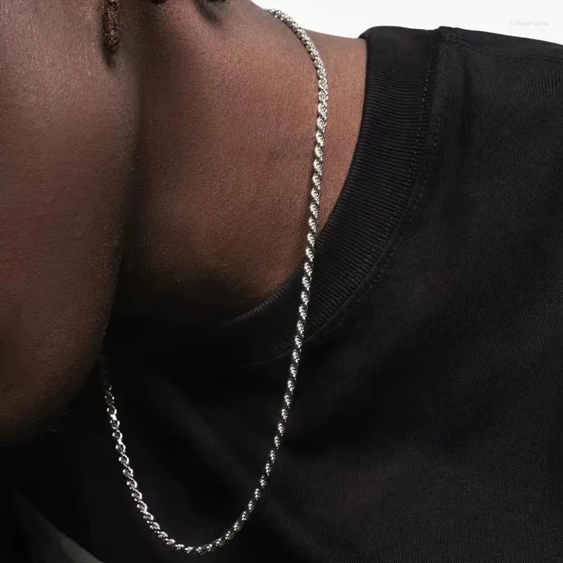 Stainless Steel Twist Chain Necklace For Men 3mm Silver Colour_voghion.com