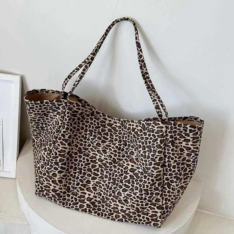 Dámská módní nákupní kabelka s leopardím vzorem, crossbody, velká kapacita, jednoduchá plátěná kabelka s logem C241104_voghion.com
