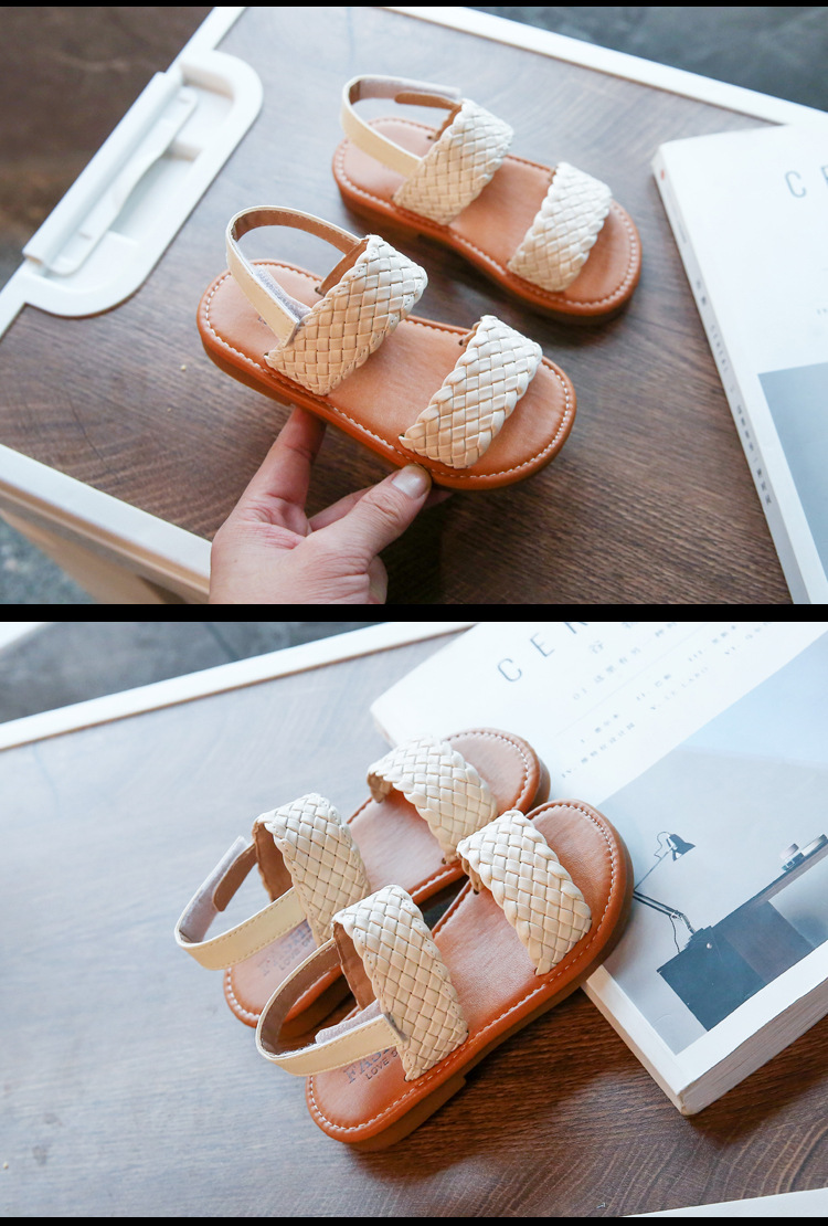 Mädchen gewebte Sandalen 2024 Frühjahr/Sommer Kinder offene Zehen römischen Stil Strandschuhe Baby Prinzessin Schuhe_voghion.com